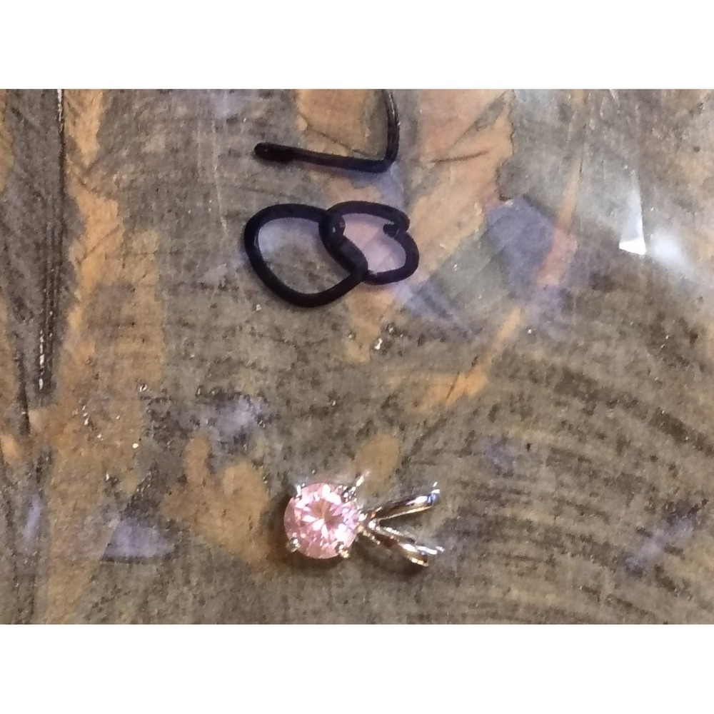 Sterling Silver Pink Solitaire Pendant Round Cubic Zirconia V-Bail Charm 925